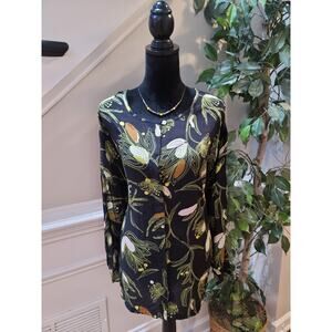 Masai Goldas Copenhagen Tunic Top XL Black Floral Sheen Long Sleeve Button-Up